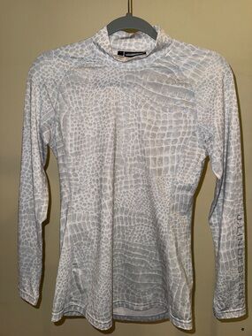J.Lindeberg White and Light Gray Croc-Print Long Sleeve Tee